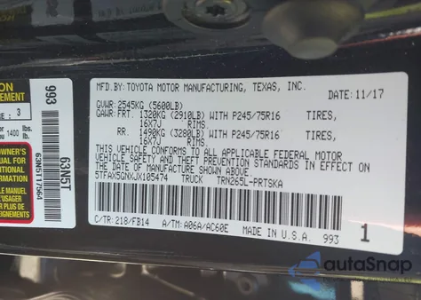 2018 Toyota Tacoma Sr из США, поврежденный, VIN 5TFAX5GNXJX105474